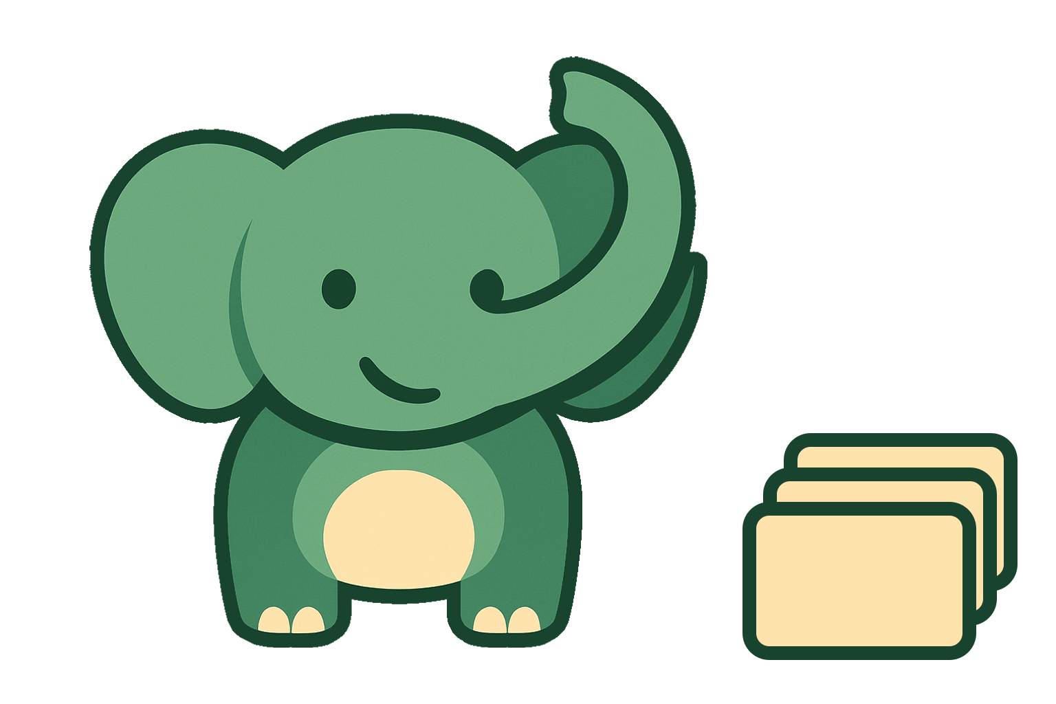 The Phayan jade elephant beside a small stack of blank cards
